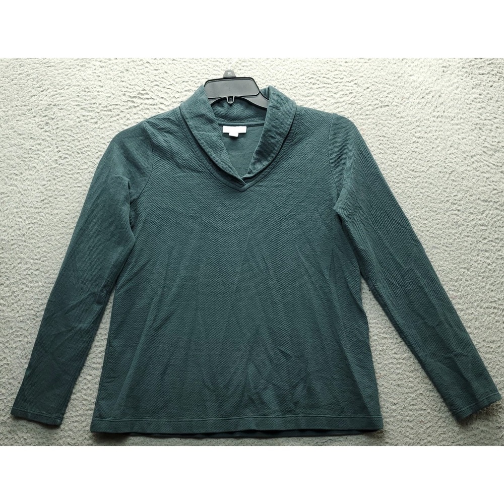 Pure Jill Sweater Womens XS Zinc Green Plain Cotton Knit Long Sleeve Shawl Neck‎